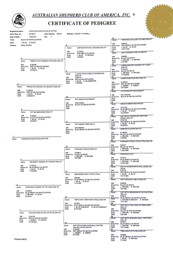 Dakota extended pedigree